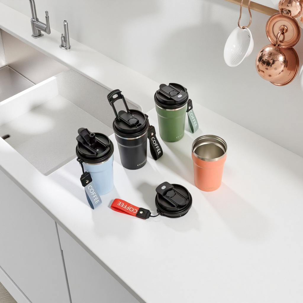 Portable coffee cup, stainless steel vacuum insulated cup, 350ml, leak-proof design, lightweight and portable
