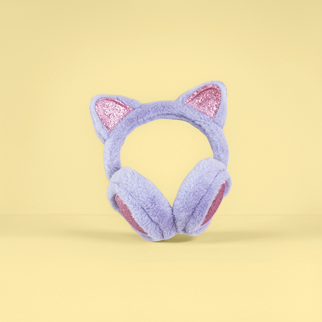 粉色毛绒猫耳耳罩