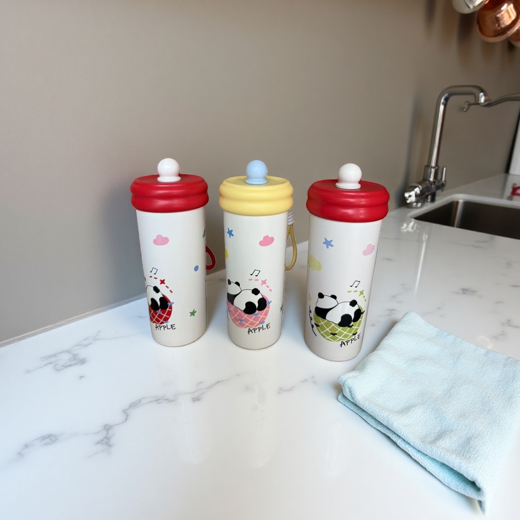 Stainless steel insulated cup, girls' ice cube straw cup, cute style household water cup with handle