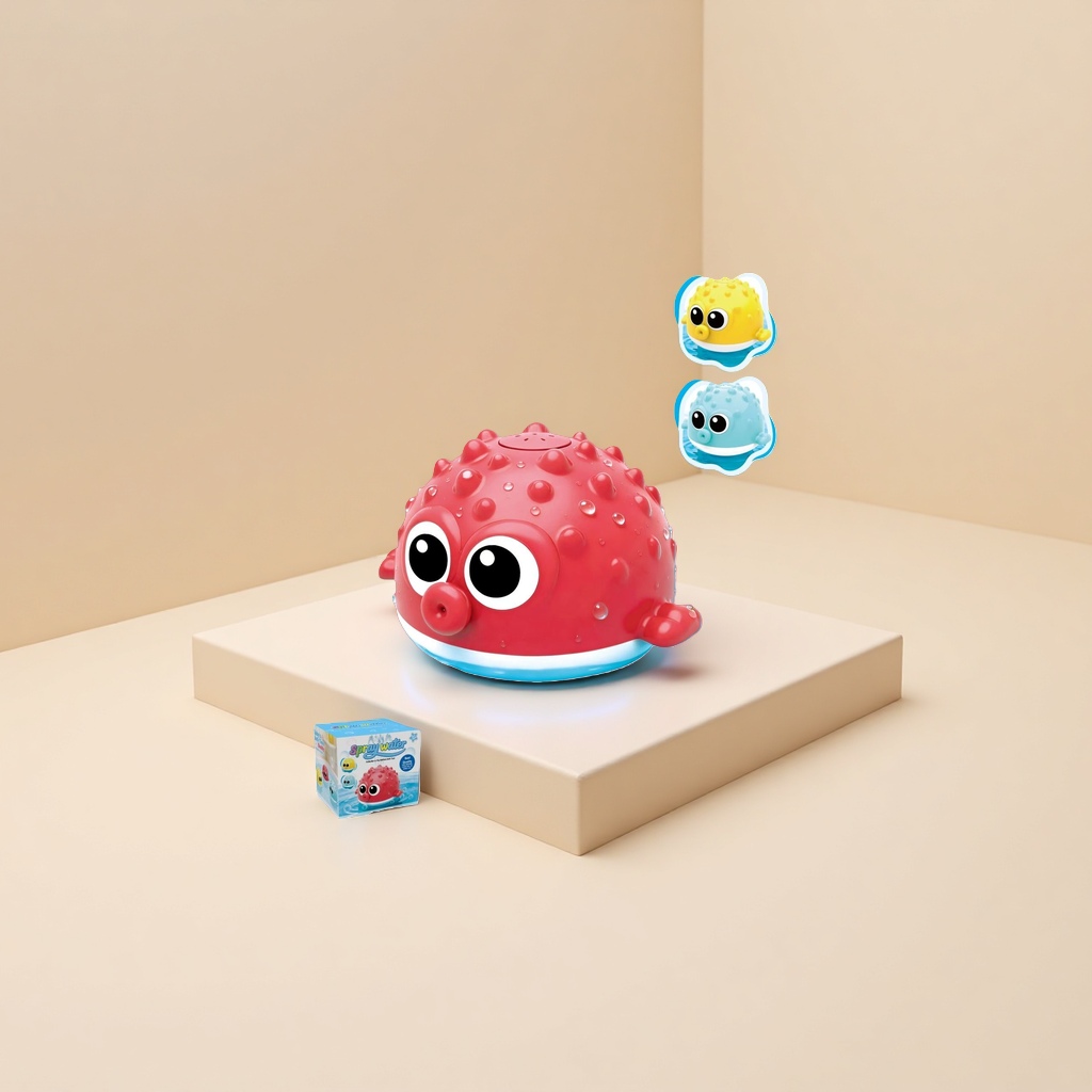 Water spray toy + red pufferfish shaped bathtub toy Specification image