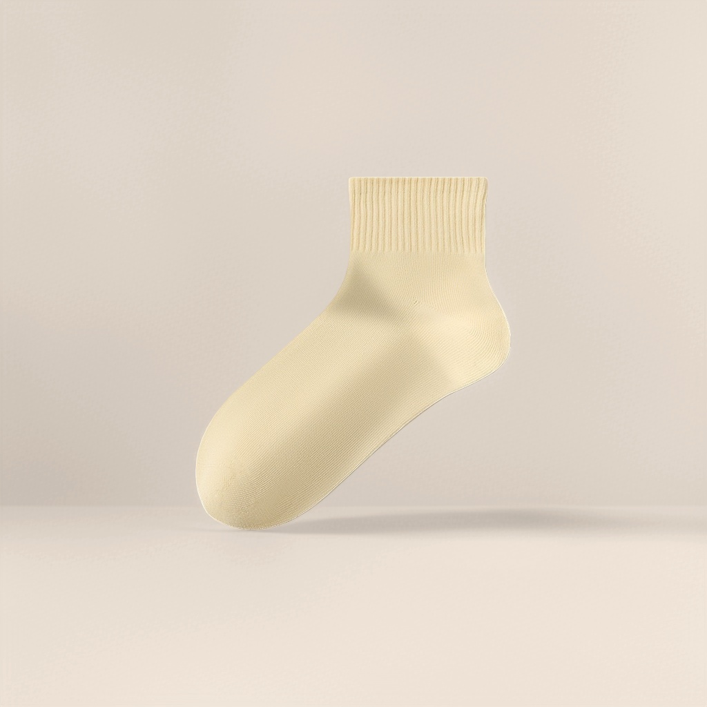 Yuanqi Yellow pure cotton mid-calf socks, a pair of versatile casual socks for women details Picture