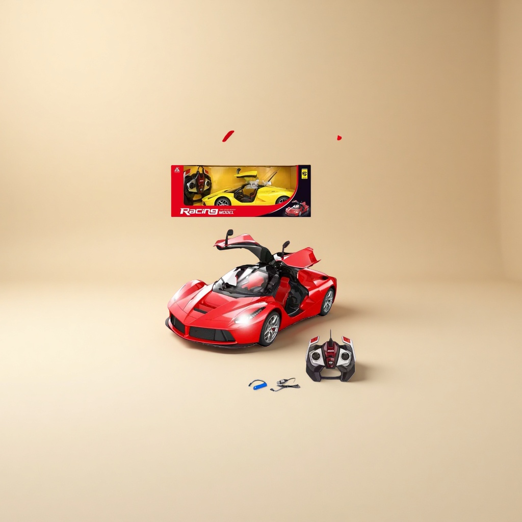 Red remote-controlled sports car model, electric four-wheel drive off-road rechargeable high-speed toy car details Picture