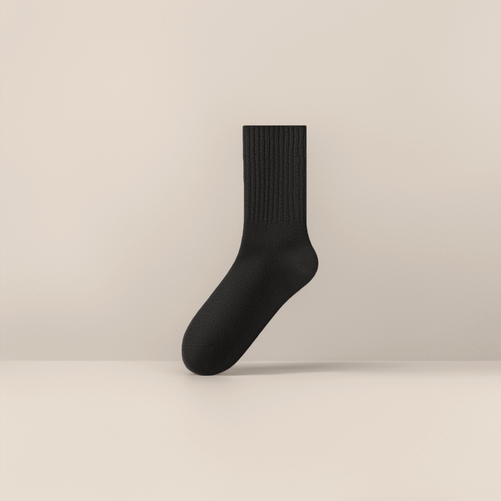 Black pure cotton mid-calf socks are breathable, sweat-absorbent, comfortable and versatile, suitable for both men and women Application Scenario