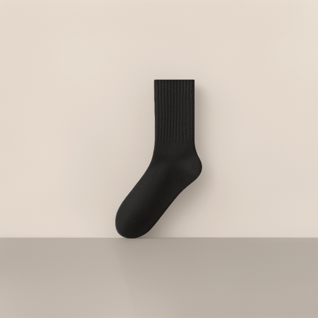 Black pure cotton mid-calf socks are breathable, sweat-absorbent, comfortable and versatile, suitable for both men and women Specification image