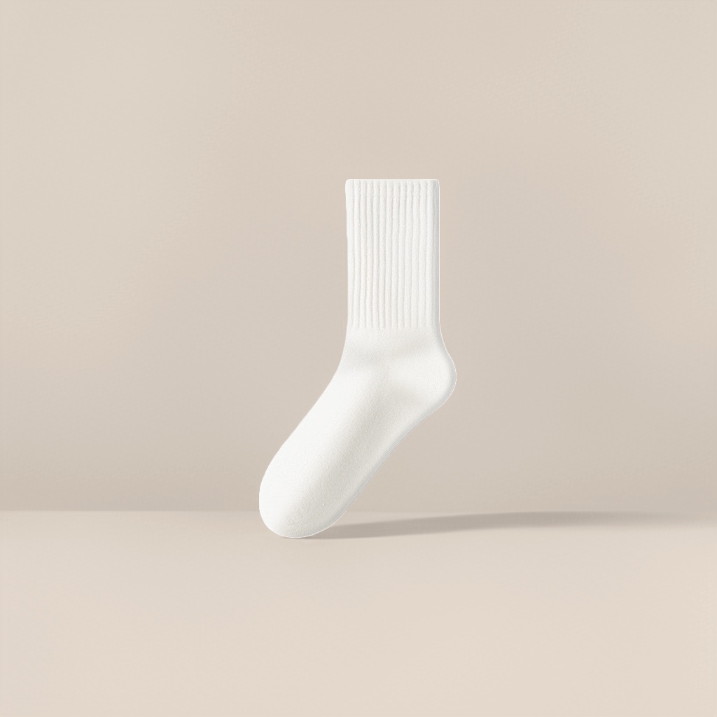 Pure cotton white mid-calf socks are breathable, sweat-absorbent, comfortable and versatile, suitable for both men and women Specification image