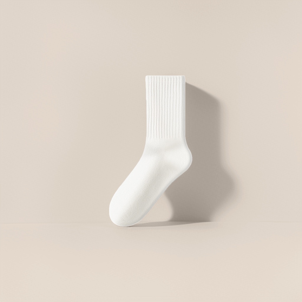 Pure cotton white mid-calf socks are breathable, sweat-absorbent, comfortable and versatile, suitable for both men and women details Picture