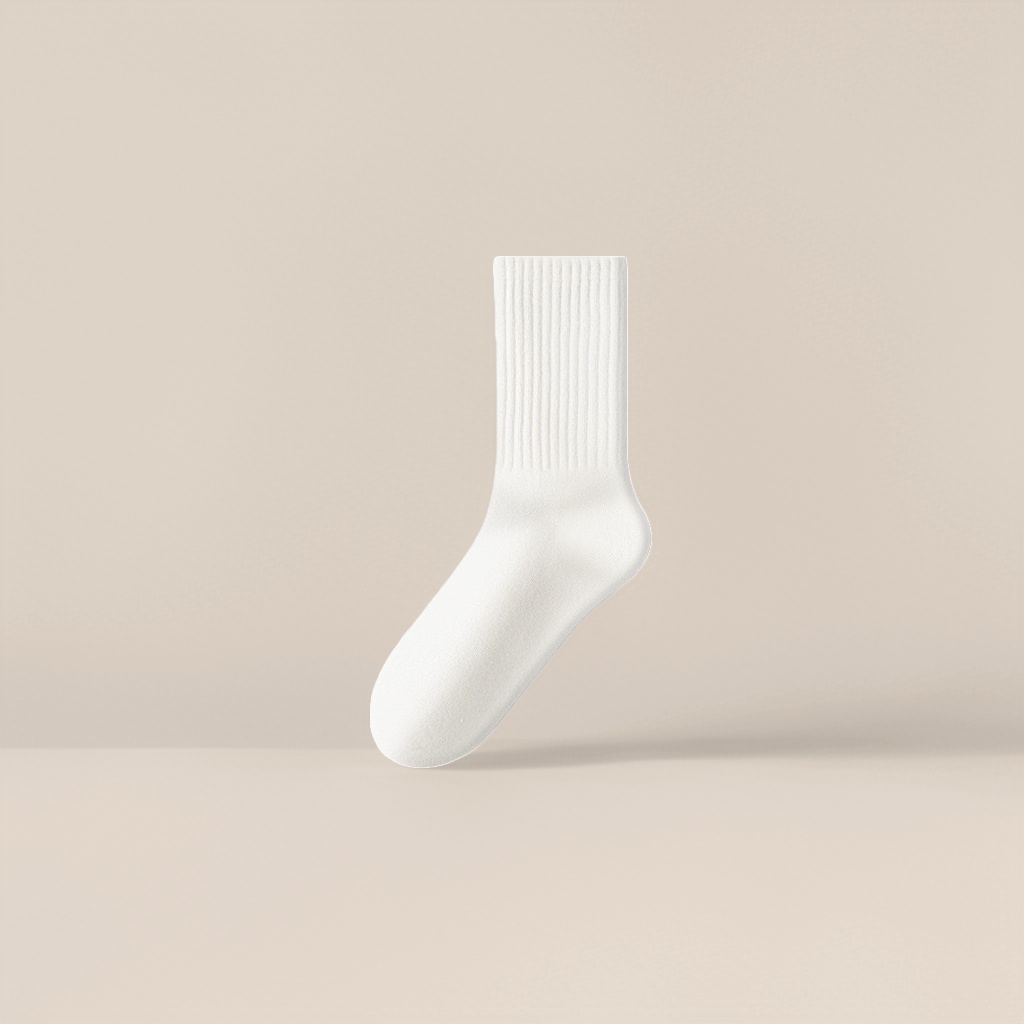 Pure cotton white mid-calf socks are breathable, sweat-absorbent, comfortable and versatile, suitable for both men and women