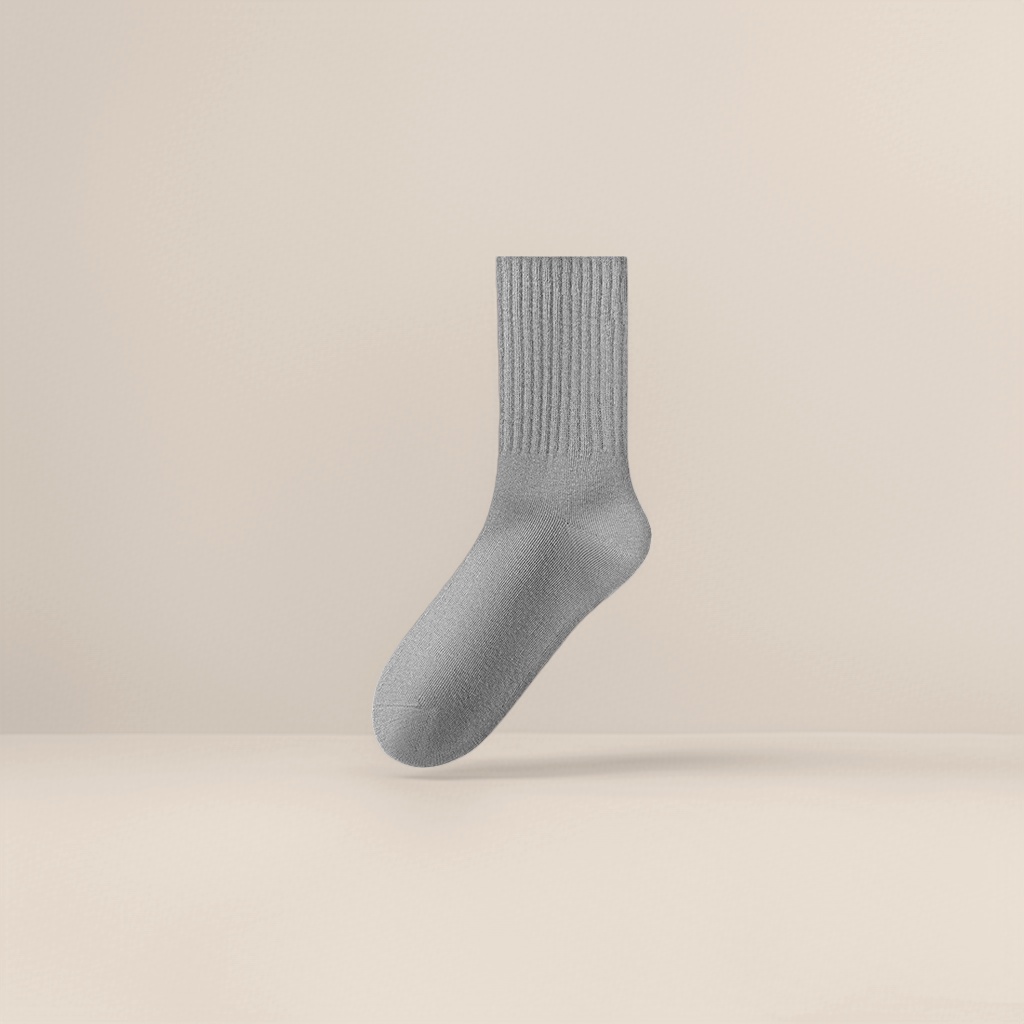 Light grey pure cotton mid-calf socks for both men and women, breathable, sweat-absorbent and comfortable for daily wear details Picture