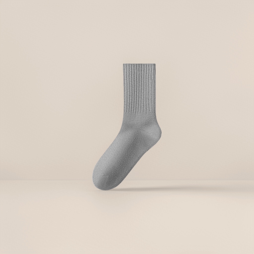 Light grey pure cotton mid-calf socks for both men and women, breathable, sweat-absorbent and comfortable for daily wear Specification image