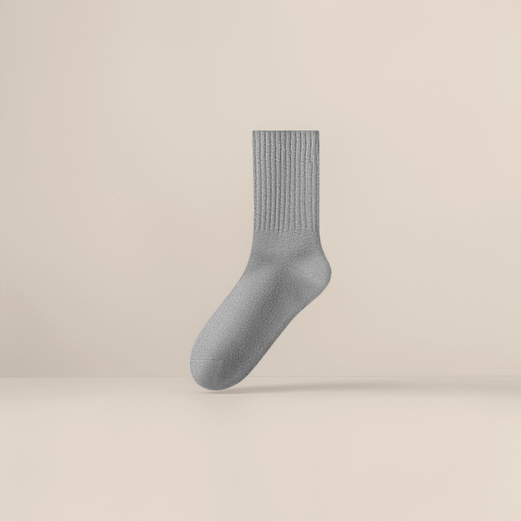 Light grey pure cotton mid-calf socks for both men and women, breathable, sweat-absorbent and comfortable for daily wear Application Scenario