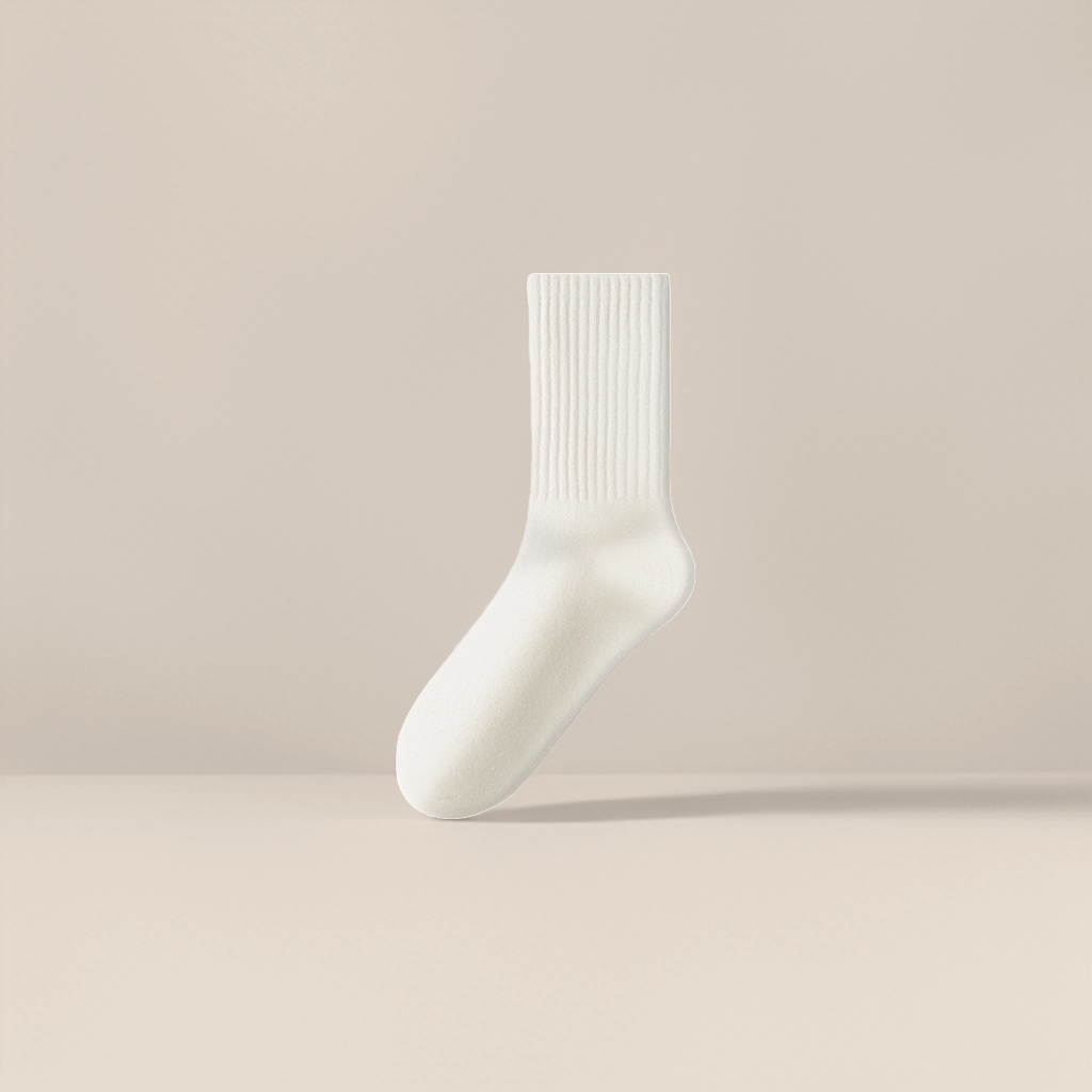 Milky white pure cotton mid-calf socks are a versatile basic style for women. They are comfortable, breathable and won't come off the heel Application Scenario