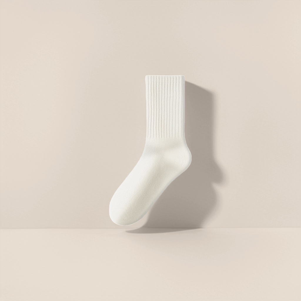 Milky white pure cotton mid-calf socks are a versatile basic style for women. They are comfortable, breathable and won't come off the heel details Picture