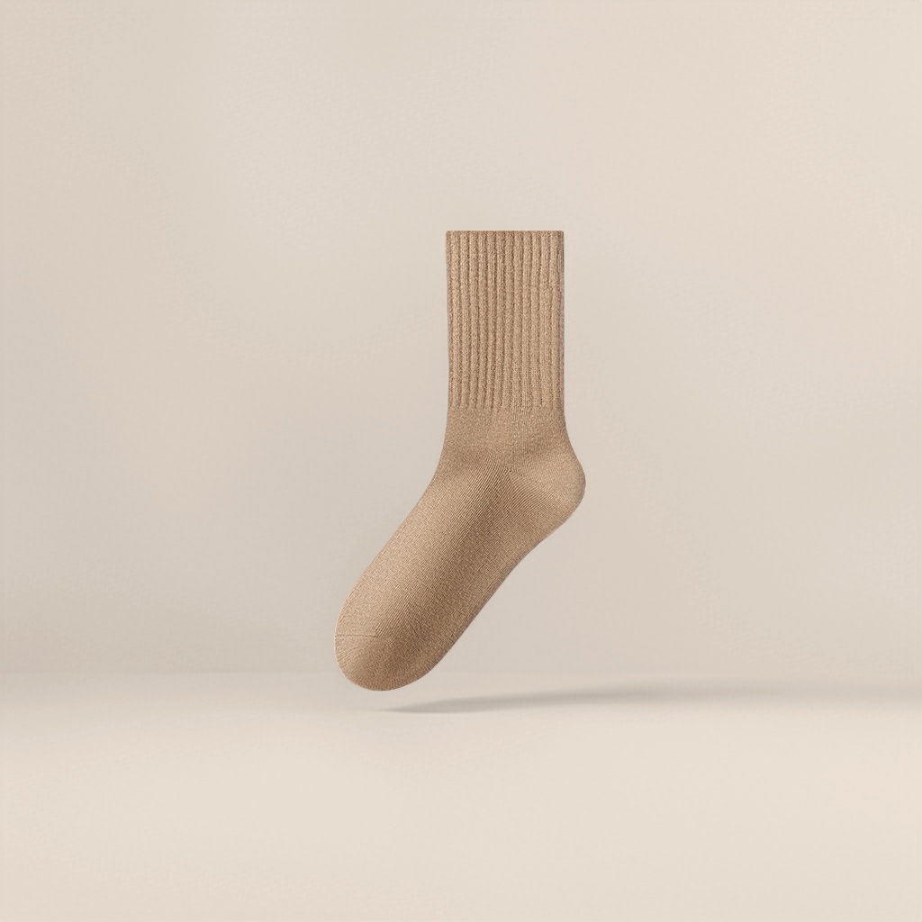 Light brown pure cotton mid-calf socks are breathable, sweat-absorbent, comfortable and versatile, suitable for both men and women Application Scenario