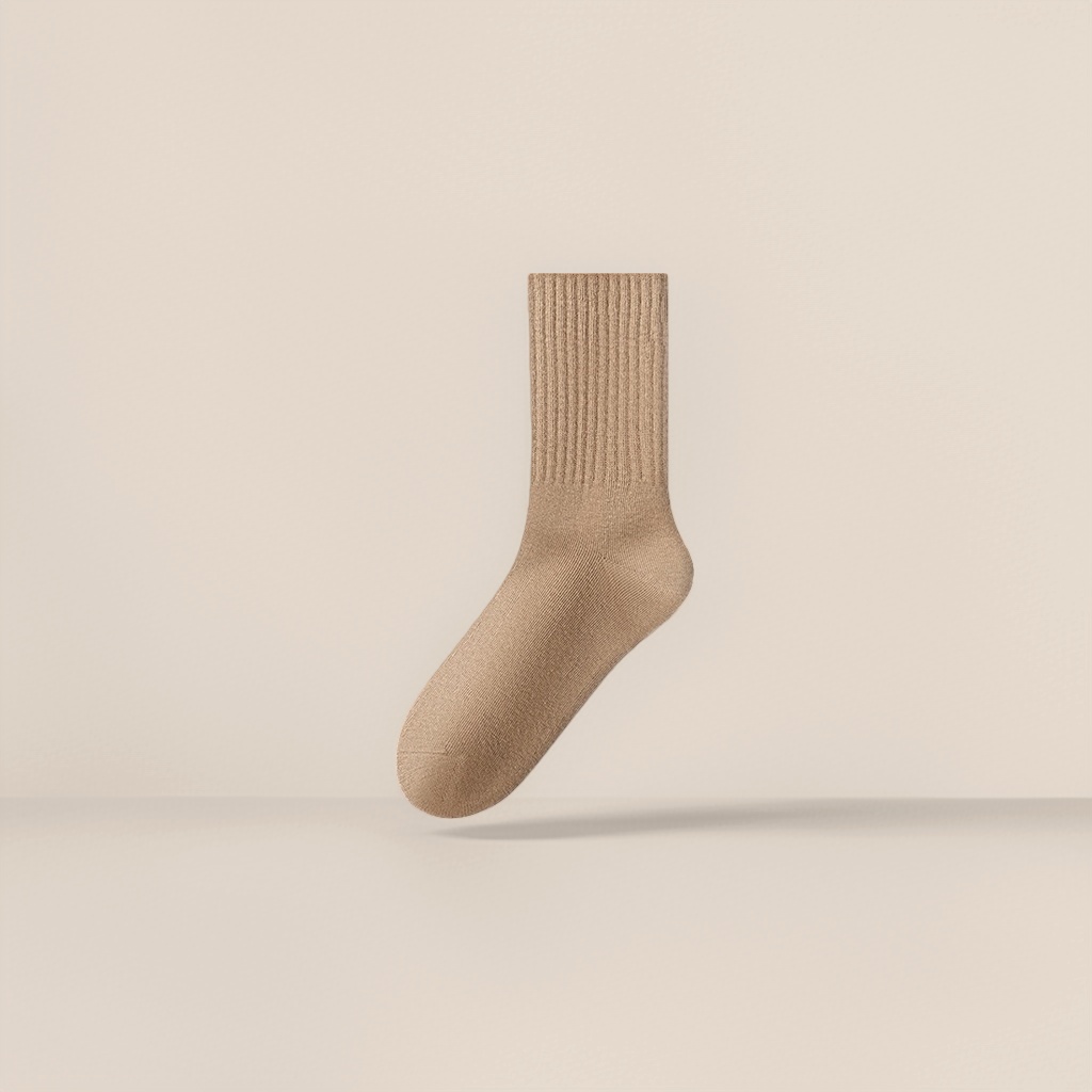 Light brown pure cotton mid-calf socks are breathable, sweat-absorbent, comfortable and versatile, suitable for both men and women Specification image