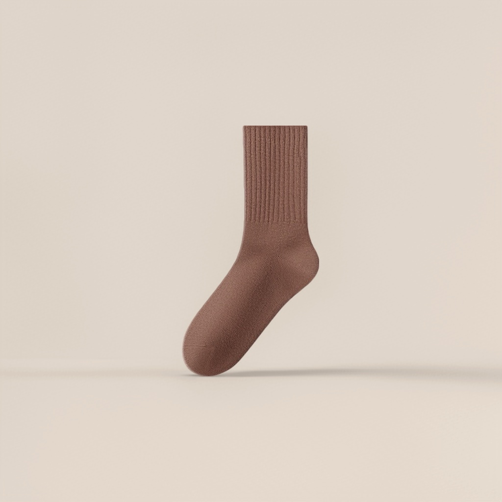 Chocolate-colored pure cotton mid-calf socks are breathable, sweat-absorbent, comfortable and versatile, suitable for both men and women details Picture