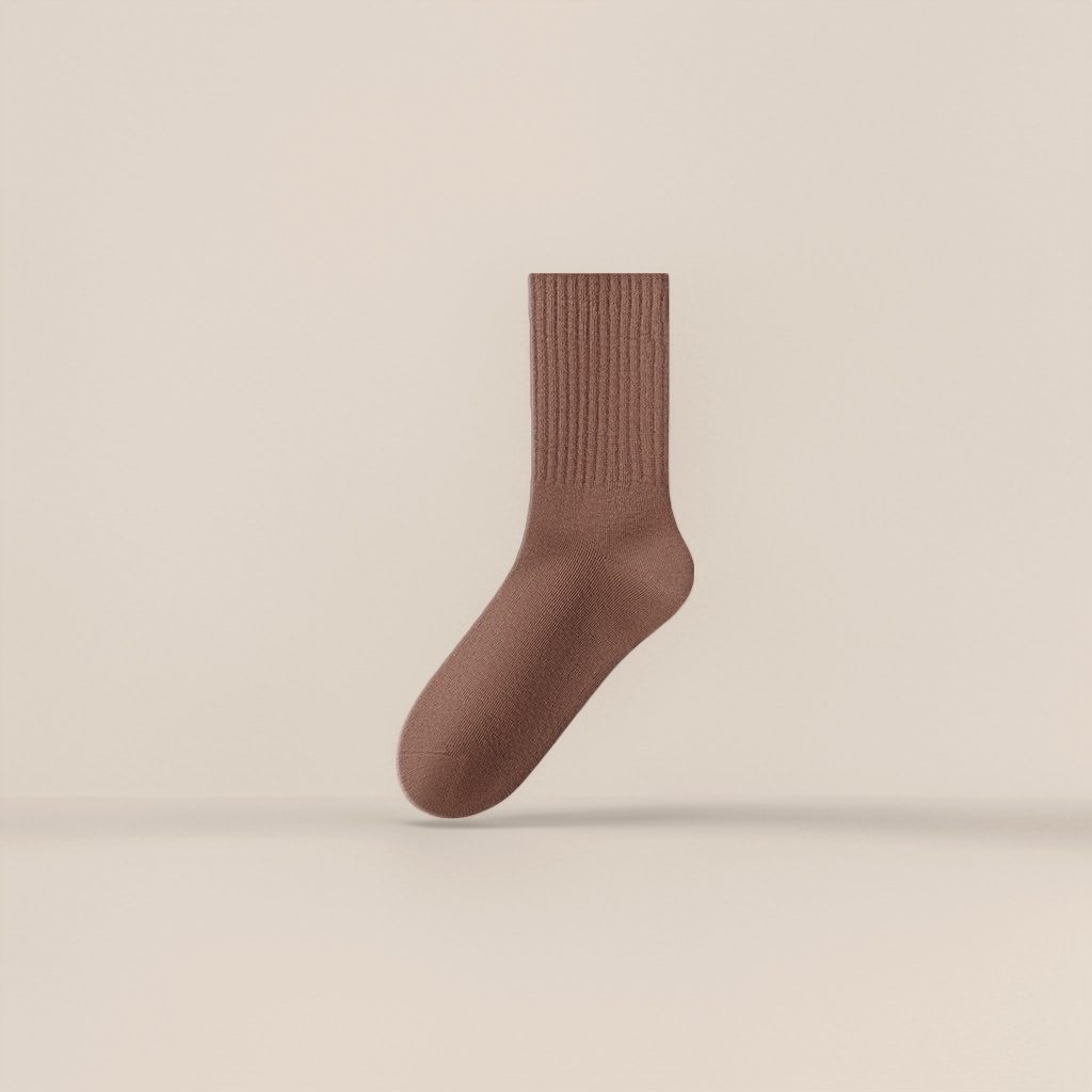 Chocolate-colored pure cotton mid-calf socks are breathable, sweat-absorbent, comfortable and versatile, suitable for both men and women Specification image