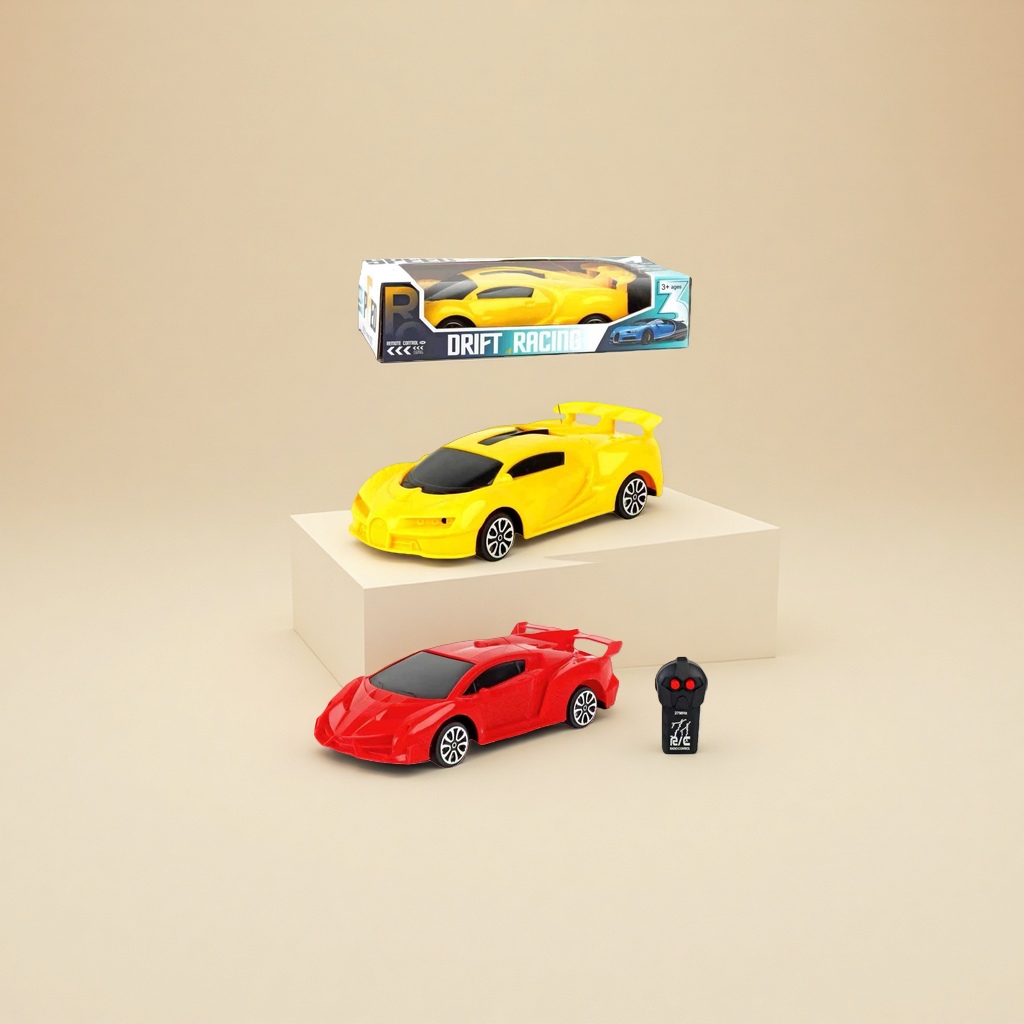 Yellow and red remote control racing car model, Jiaqi brand remote control racing car 1:24 alloy body with packaging box