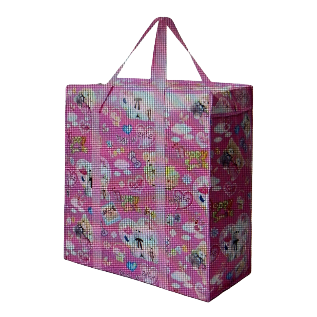 Pink cartoon pattern shopping bag, foldable portable large-capacity handbag Item Picture
