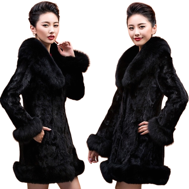 Black fur coat for women, warm, fashionable, slim and long, a new winter collection Item Picture