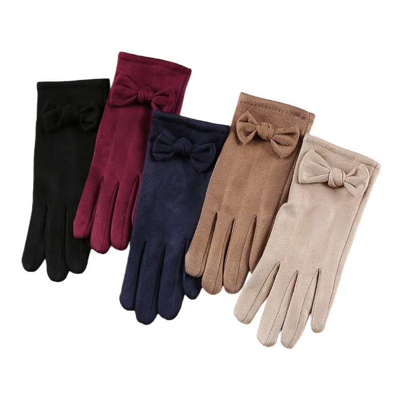 Fashionable and elegant bow-decorated gloves set in five colors: black, Burgundy, dark blue, brown and beige Item Picture