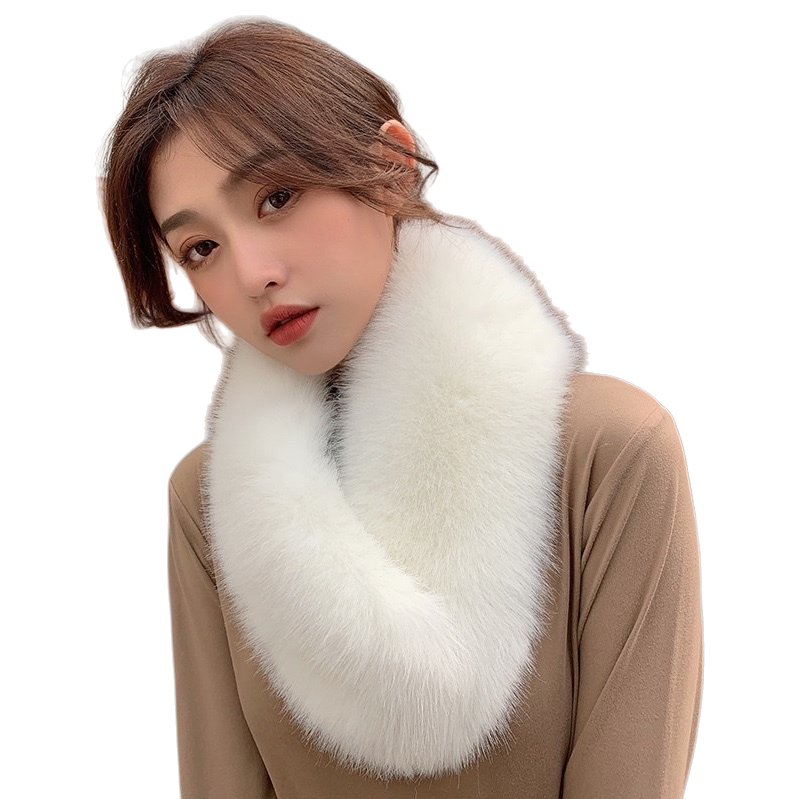 A thick and long white plush scarf for women to keep warm in autumn and winter, versatile and fashionable Item Picture