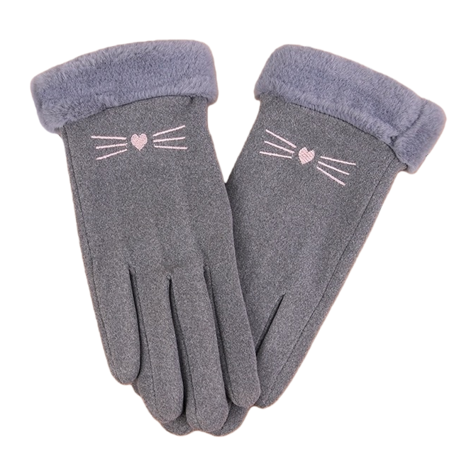 Soft and anti-slip cat-ear patterned warm gloves for women, cute style for autumn and winter Item Picture