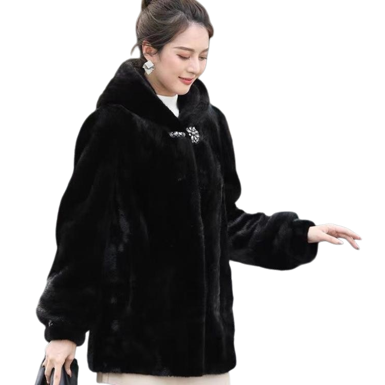 The black plush women's coat is thick and warm, fashionable and versatile for autumn and winter Item Picture