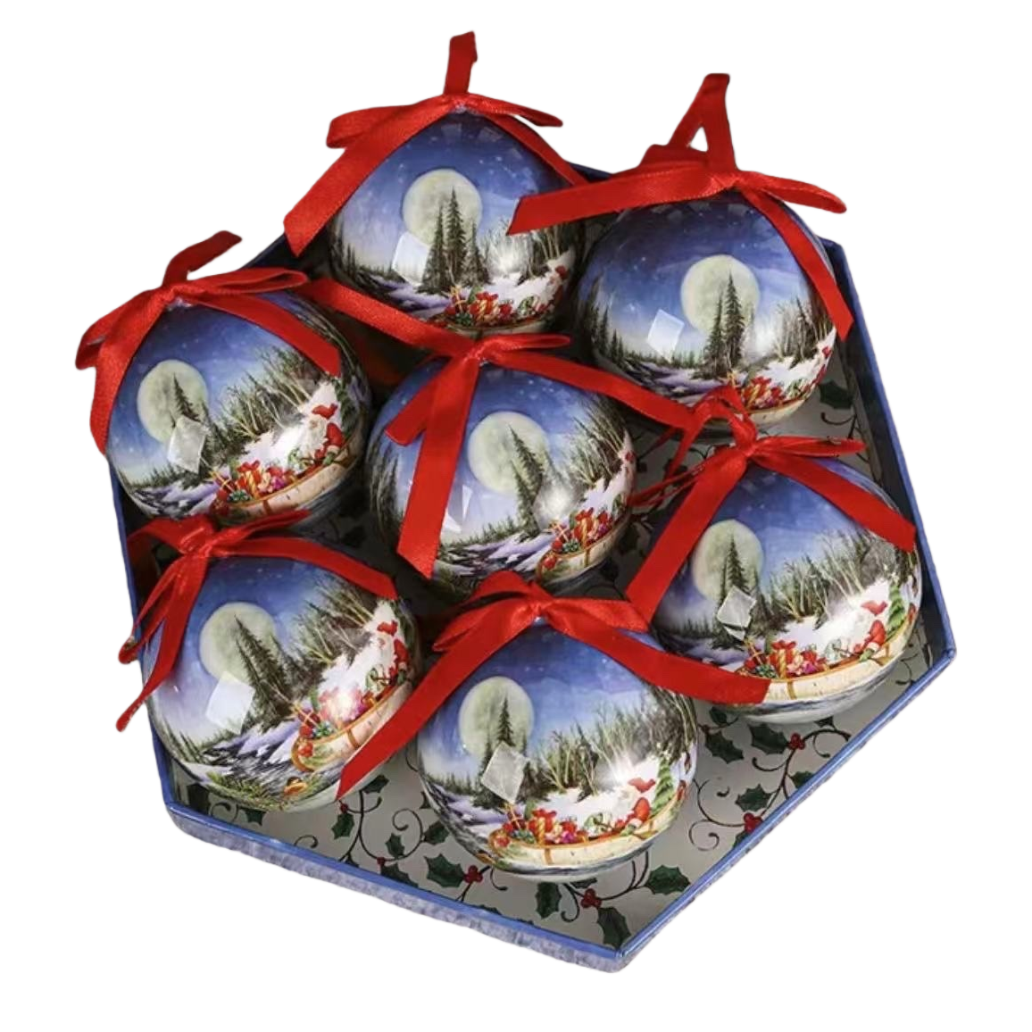 Christmas decorative ball red and gold sequined glass ball holiday pendant set Item Picture