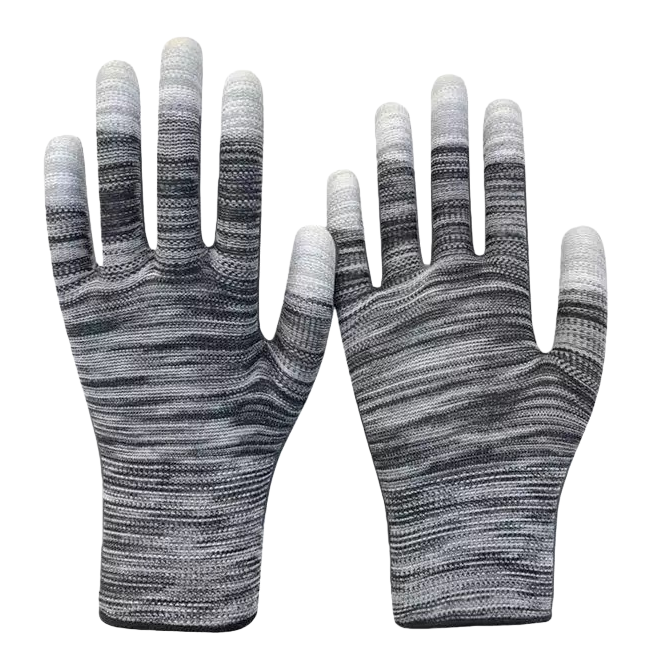 Grey striped safety gloves for women, warm and anti-slip, autumn and winter style Item Picture