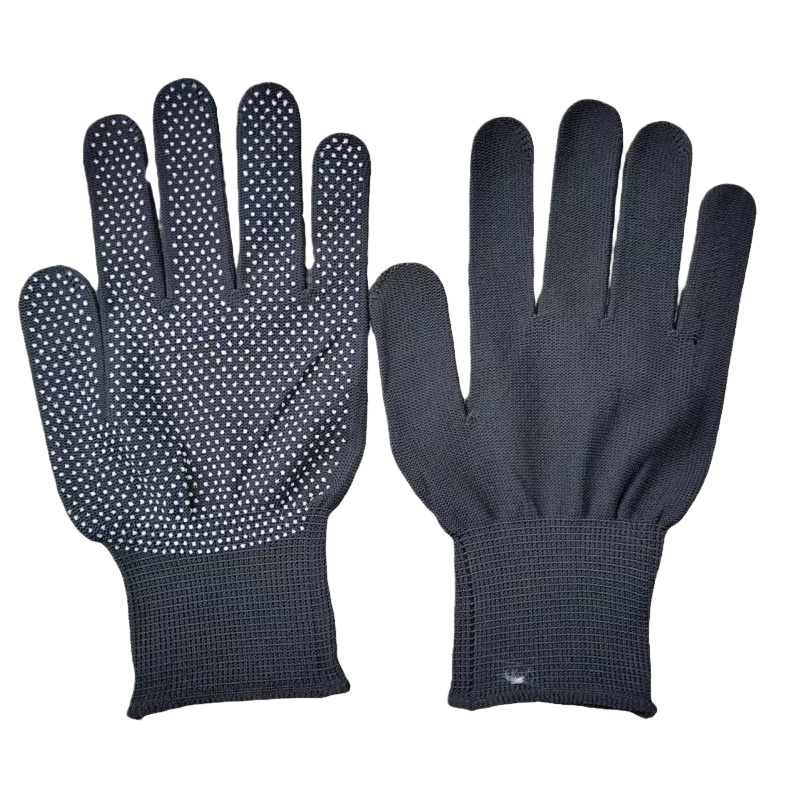 Black nylon gloves with dot-patterned anti-slip design Item Picture