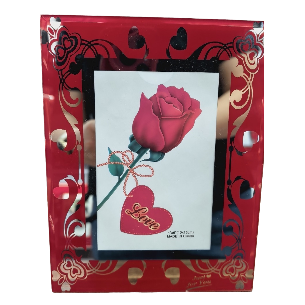 红色心形花纹相框 玫瑰花图案照片装饰画框 家居摆件白底实物图