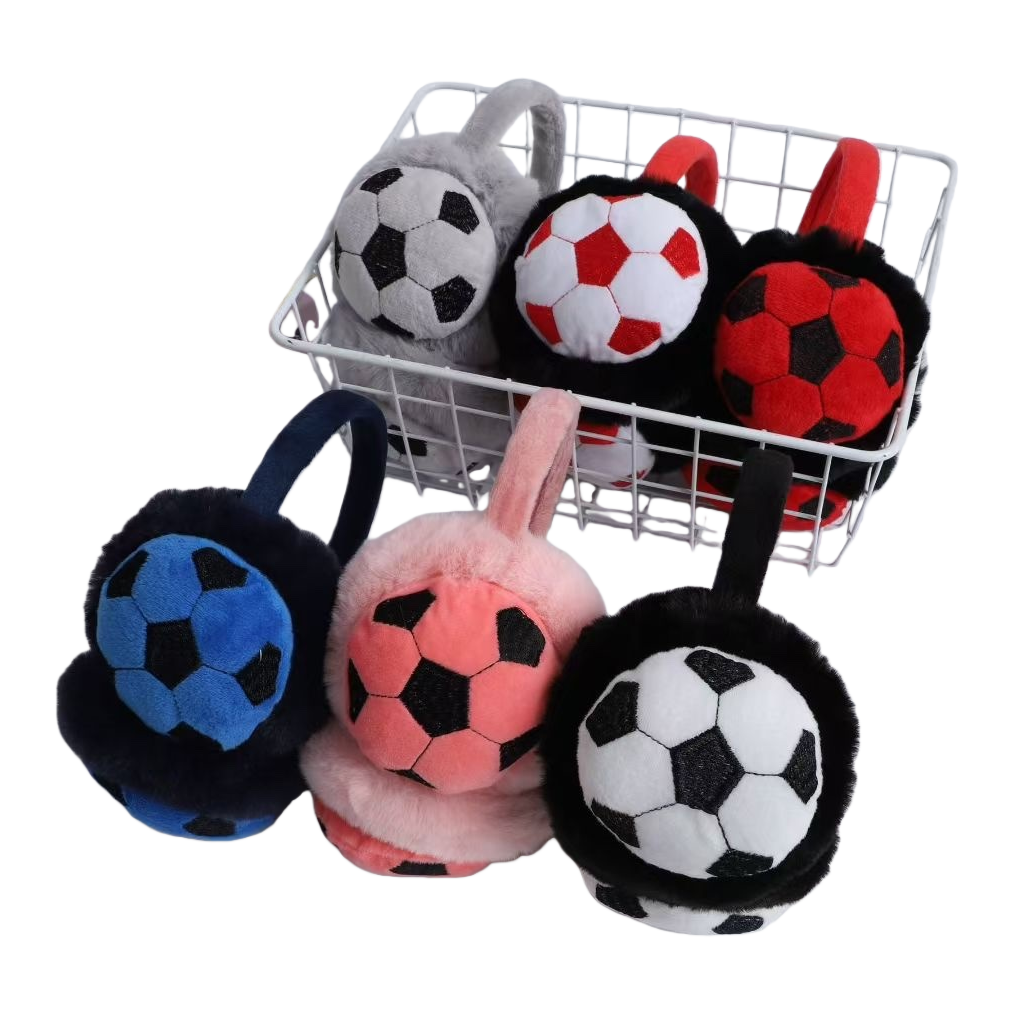 Football-patterned plush ear cups for warmth and cold protection, winter couple's style Item Picture