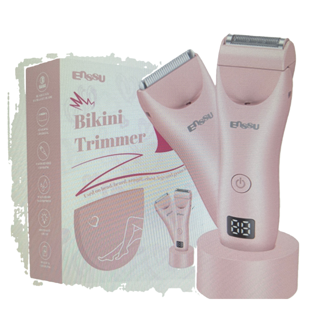 粉色电动剃毛器+ENSSU Bikini Trimmer白底实物图