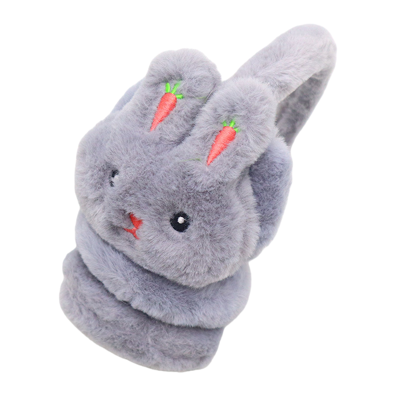 The grey plush rabbit-shaped ear cups are warm and cold-proof, cute and adorable, suitable for student dormitories Item Picture