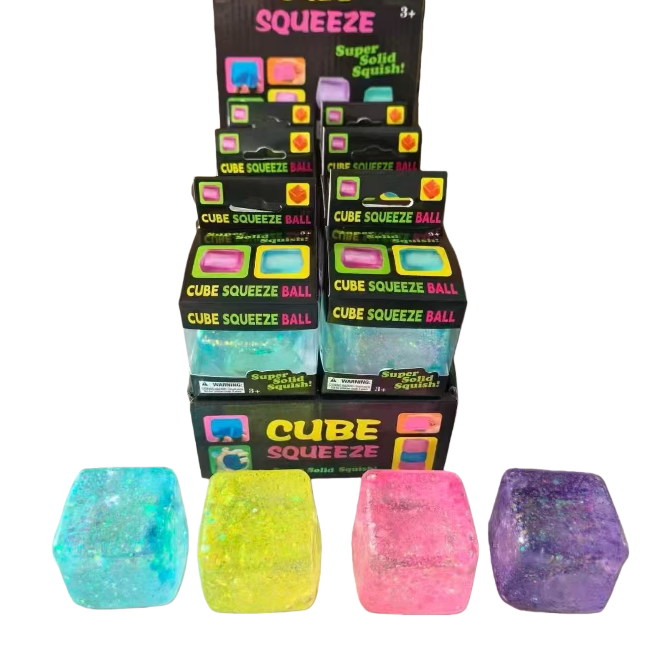 彩色立方体挤压球+Cube Squeeze Ball玩具白底实物图