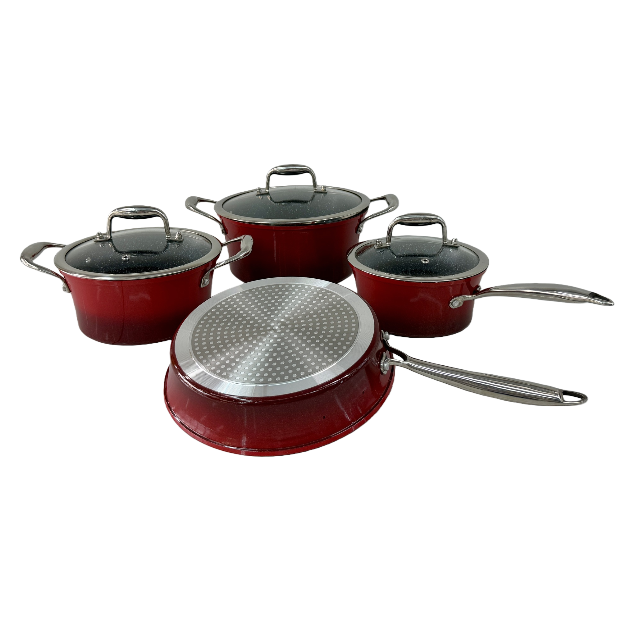 Red cookware set: 304 stainless steel wok, frying pan and soup pot three-piece set Item Picture