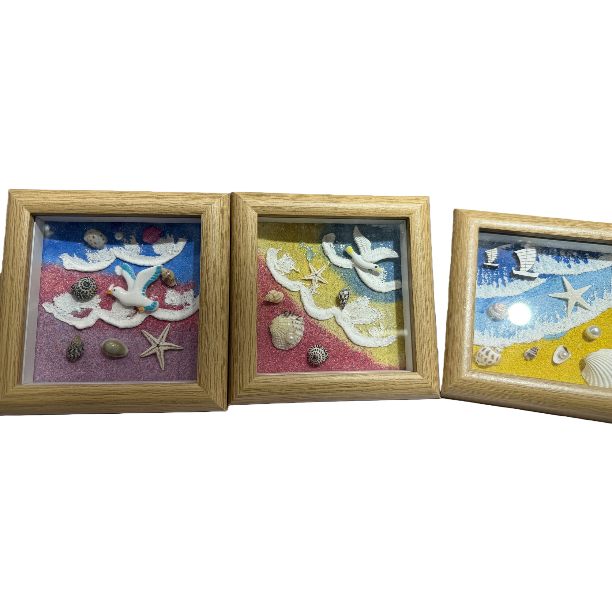 沙滩主题装饰画带相框艺术作品 客厅卧室挂画 海景壁饰白底实物图
