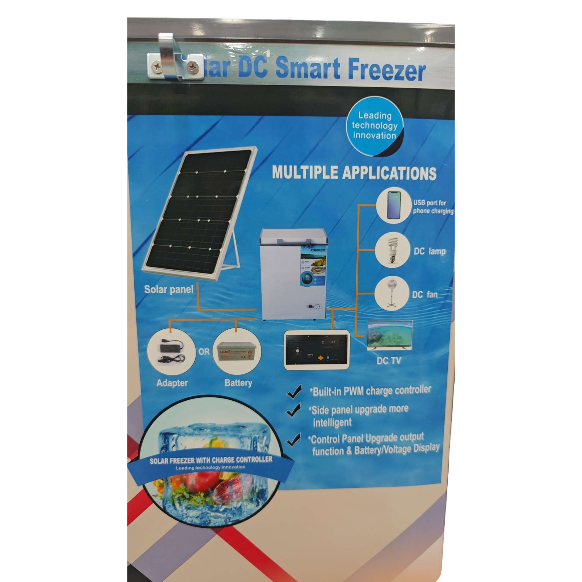 Solar-powered DC smart refrigerator with dual voltages of 12V and 24V, portable for car use, quiet and energy-saving Item Picture