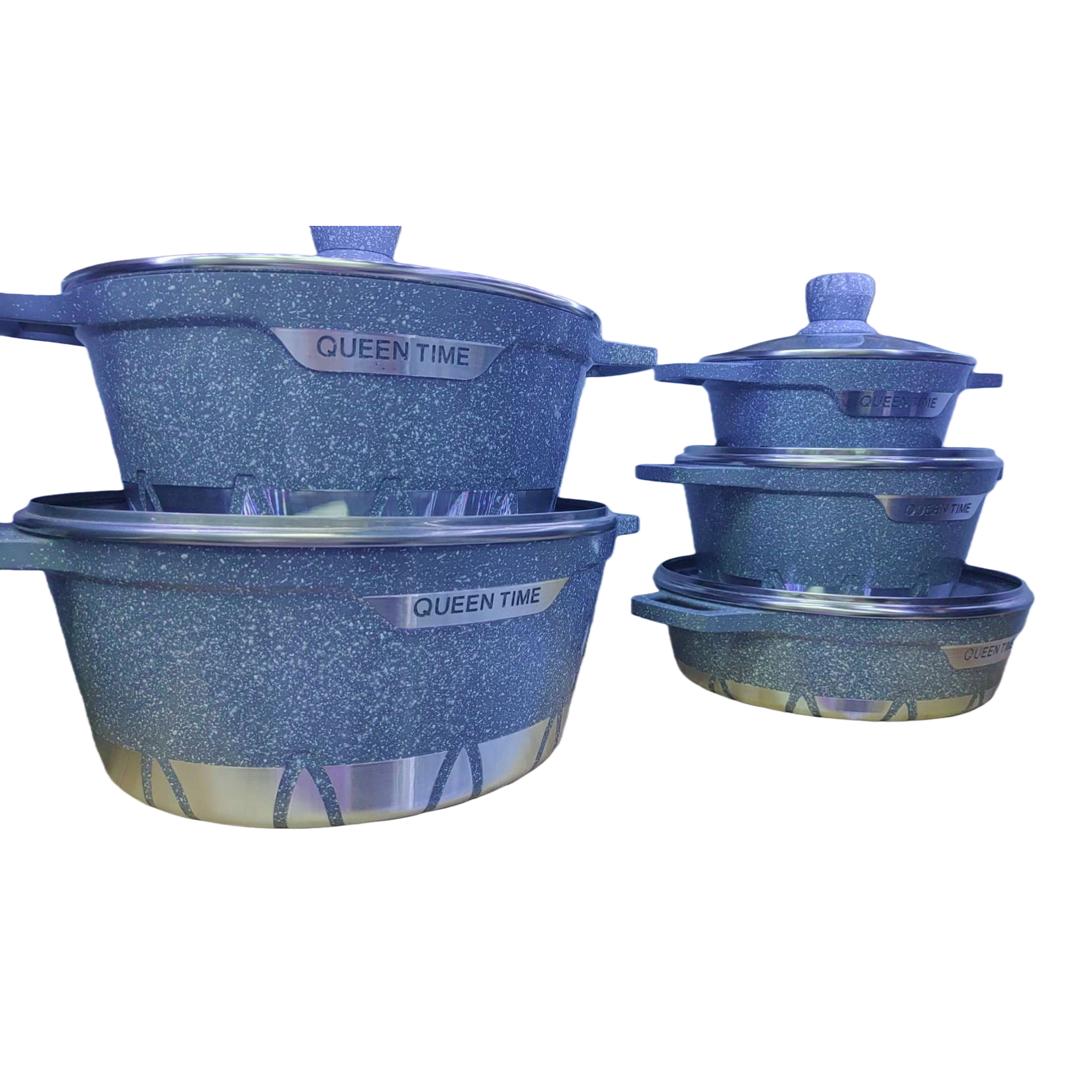 Blue-spotted texture non-stick cookware, multi-functional household woks, frying pans and stewing pans details Picture