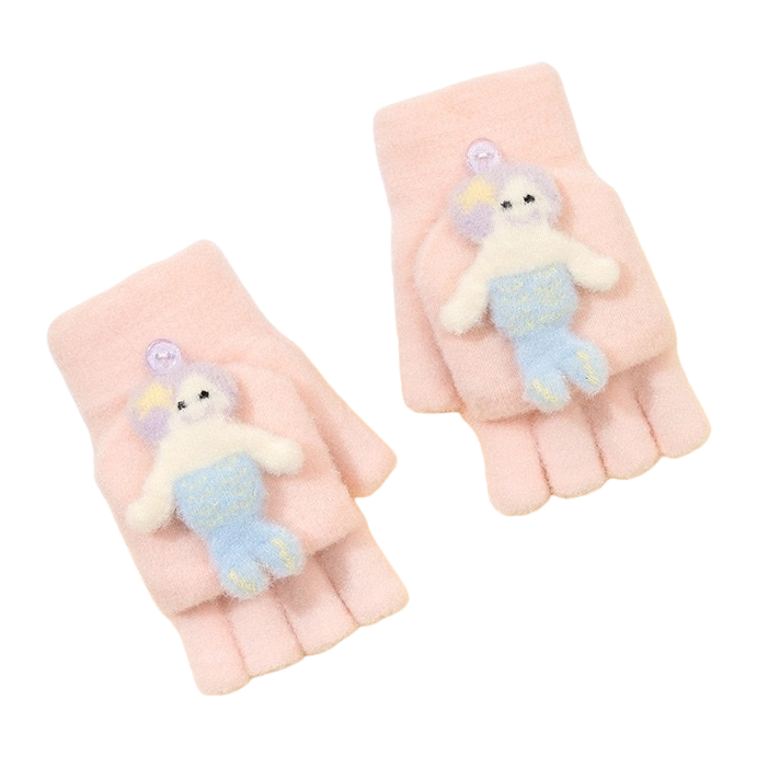 Pink plush gloves for children are warm and cold-proof in autumn and winter, thickened, cute, fashionable and versatile Item Picture