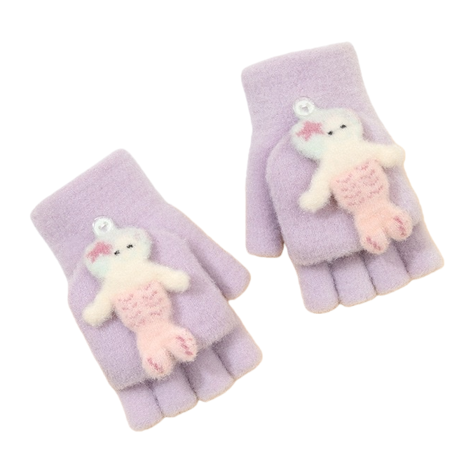 Cute cartoon children's decorated plush half-finger gloves are warm, anti-slip, comfortable and versatile Item Picture