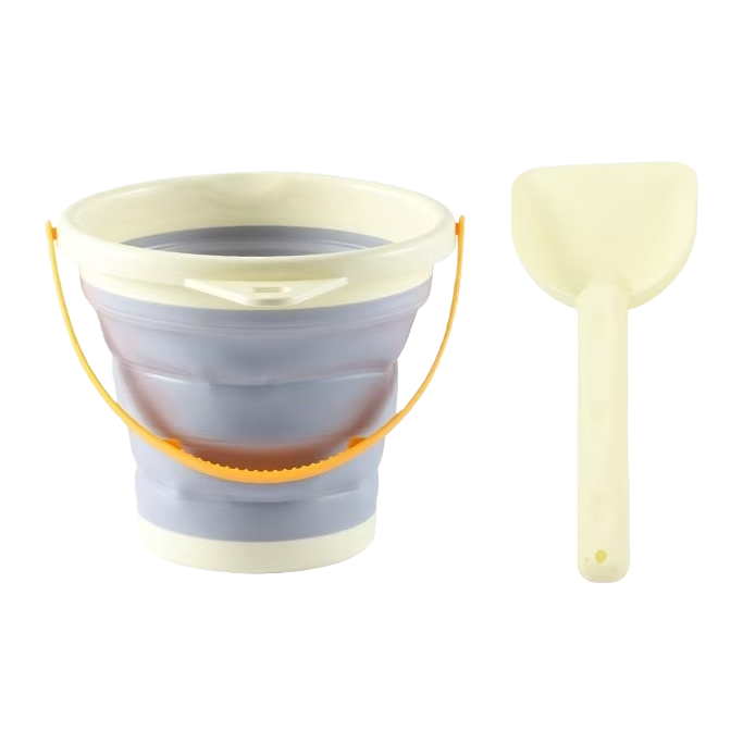 2-Piece Beach Bucket 折叠沙滩桶和铲子 儿童玩沙套装白底实物图