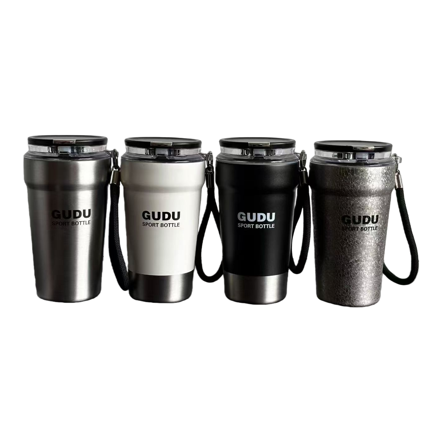 Simple men's coffee cup, double-drinking outdoor portable hand-held insulated cup, car-mounted 316 stainless steel straw cup Item Picture