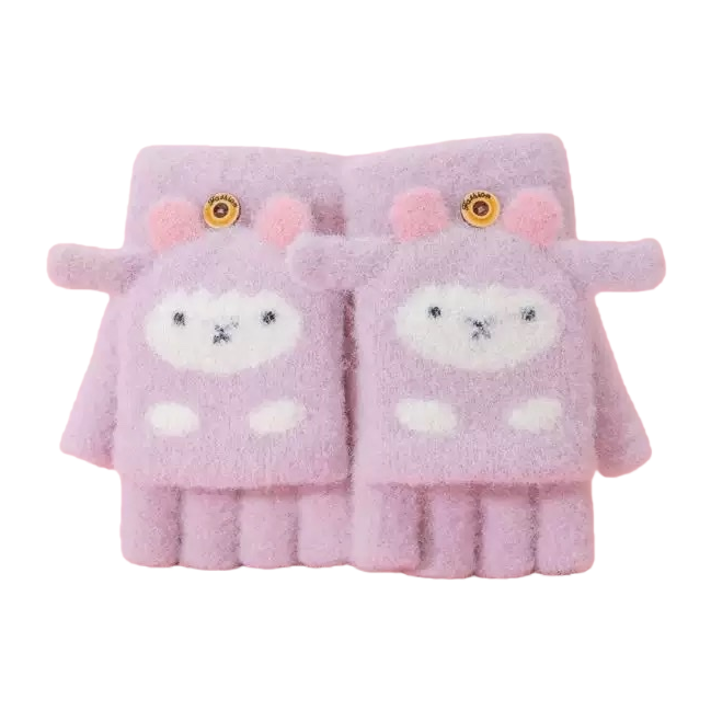Cute cartoon rabbit-shaped children's plush gloves, warm and anti-slip, made of thickened cotton Item Picture
