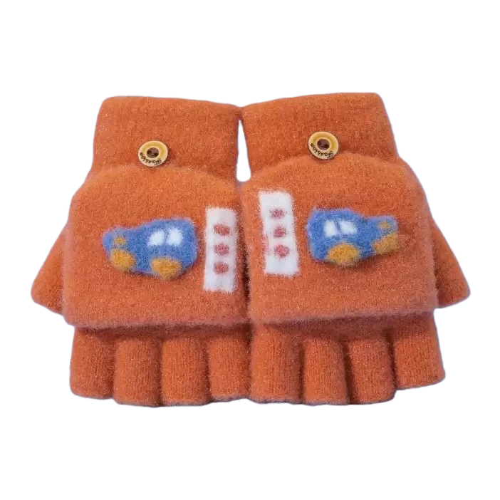 Orange children's mittens, warm and anti-slip, thickened cotton for autumn and winter Item Picture