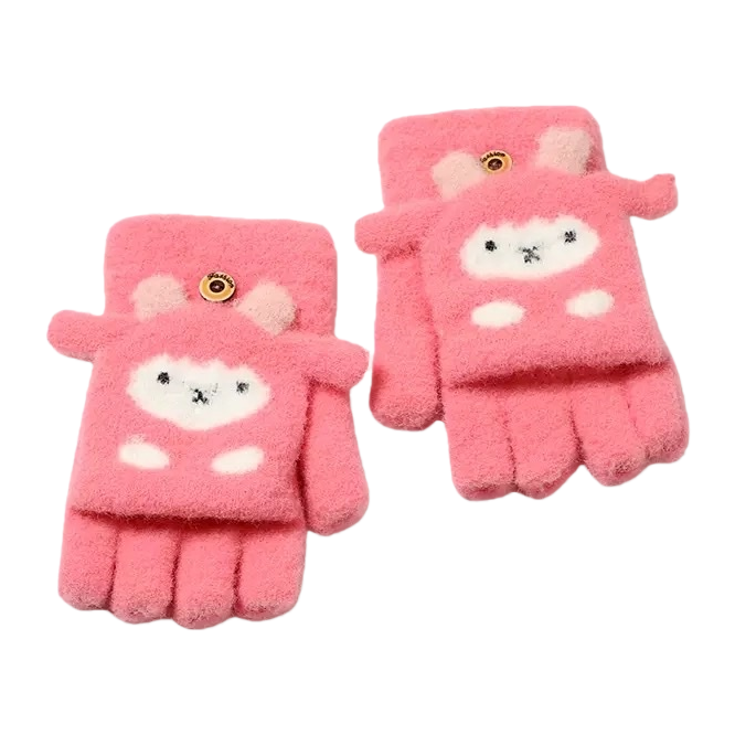 Pink plush gloves for children, thickened for warmth in autumn and winter, cold-proof hand protection, touch screen Item Picture