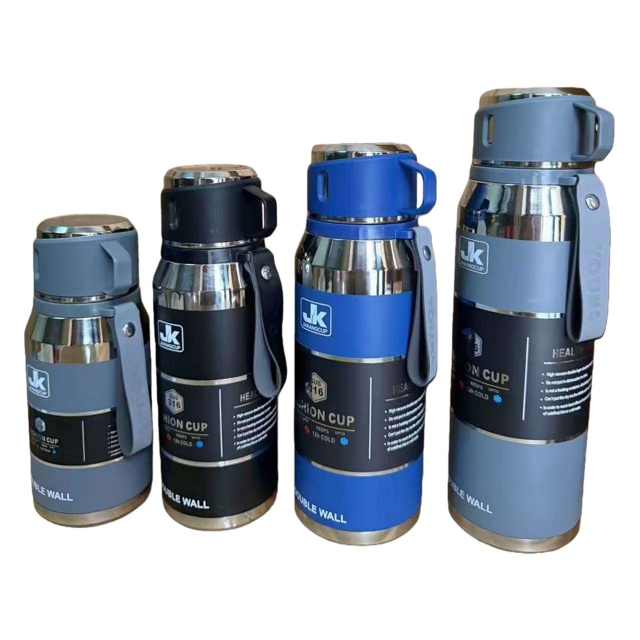High-quality large-capacity all-steel vacuum strap sports water bottle, portable vehicle-mounted mountain climbing and travel water bottle, cycling water bottle with handle Item Picture