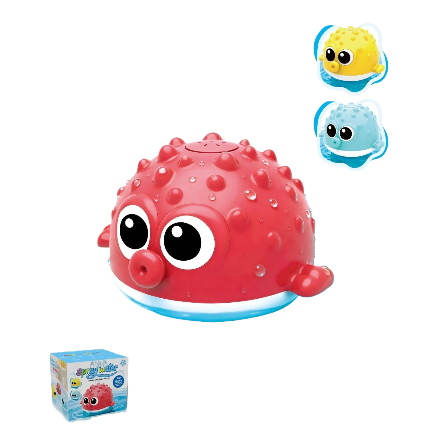 Water spray toy + red pufferfish shaped bathtub toy Item Picture