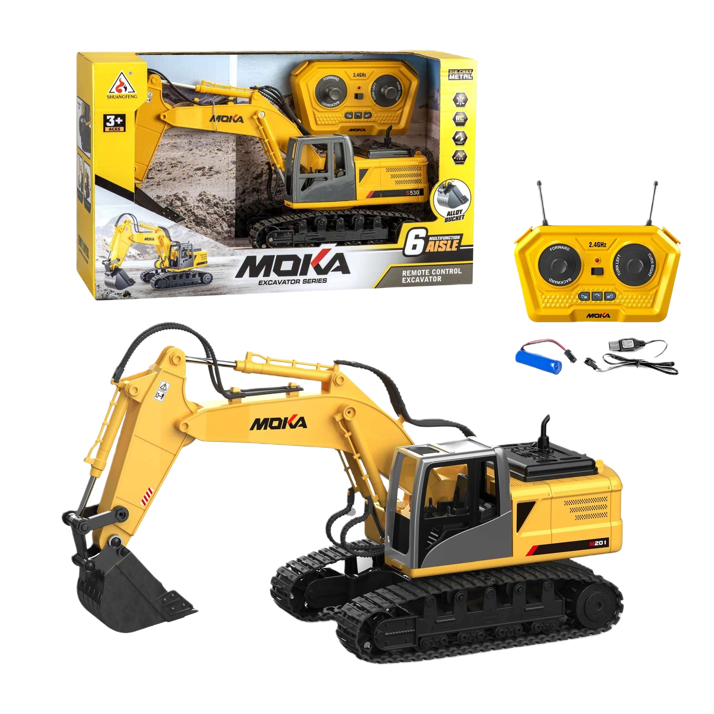 MOKA amarillo control remoto aleación excavadora modelo de juguete con control remoto accesorios Item Picture