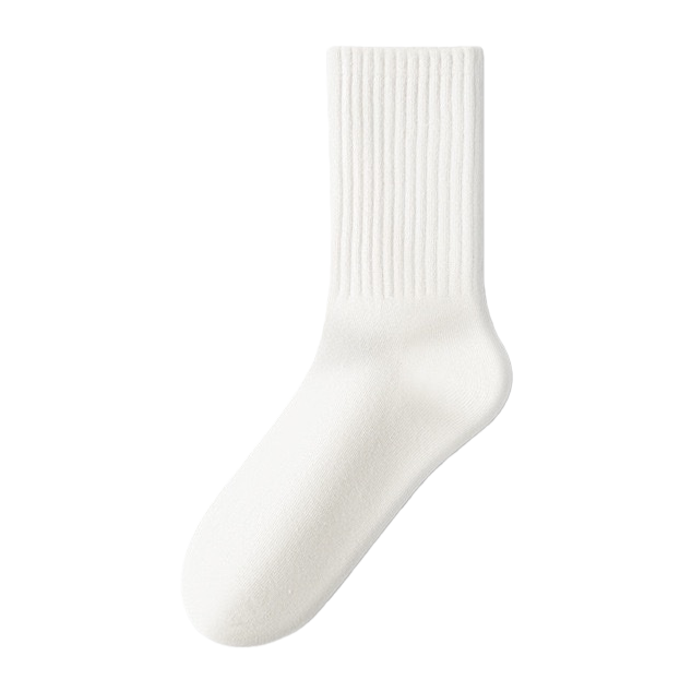 Pure cotton white mid-calf socks are breathable, sweat-absorbent, comfortable and versatile, suitable for both men and women Item Picture
